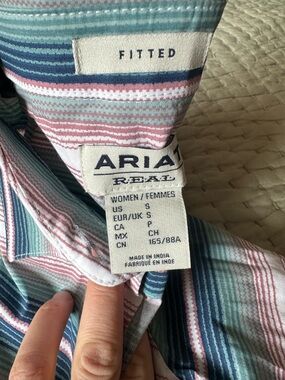 Ariat Striped Button-Up Shirt in Teal, Pink & Navy